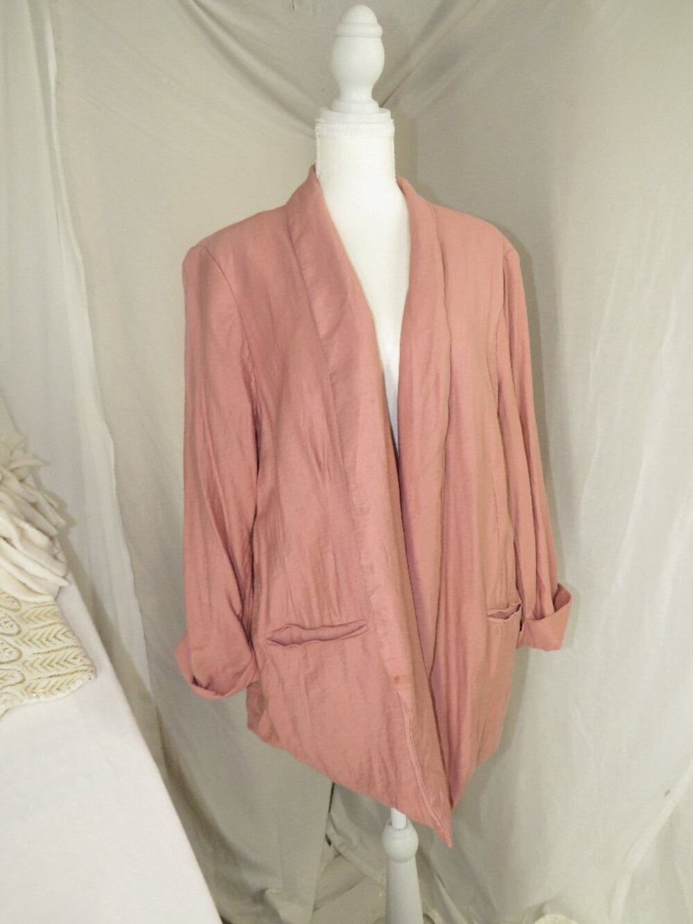 Lauren Conrad Silk-Blend Draped Open Front Jacket Cardigan – Dusty Rose Pink XL
